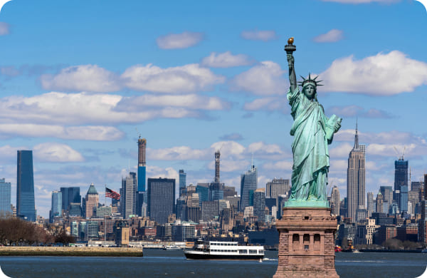 Statue de la Liberté, symbole de l’expatriation vers les États-Unis avec Grospiron