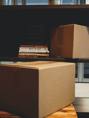 Cartons avec des livres, illustration d’un déménagement national soigné avec Grospiron