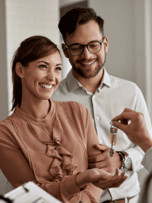 Couple recevant les clés de leur nouveau logement avec Grospiron